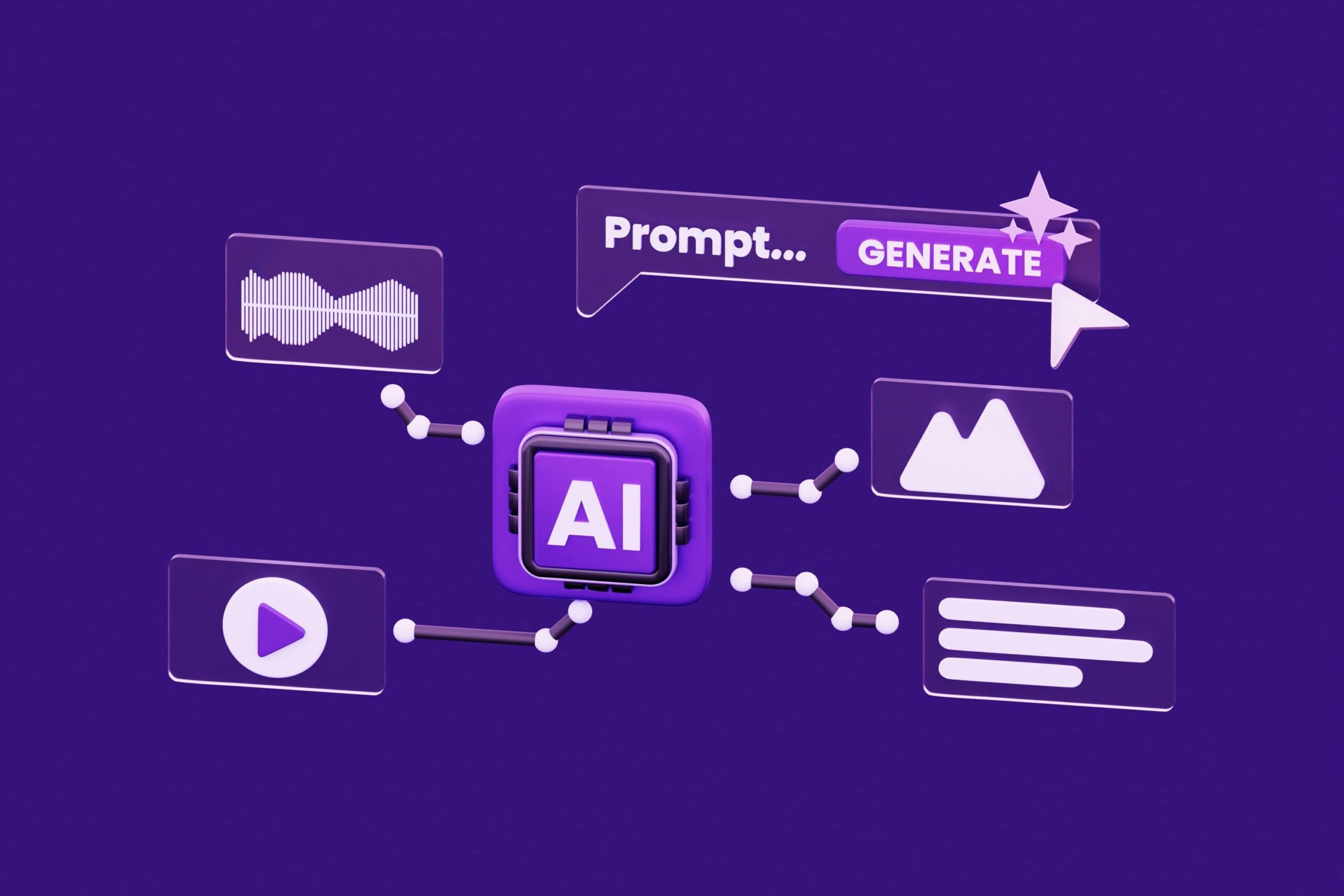 Interfaccia visiva con intelligenza artificiale che automatizza contenuti, dati e flussi di marketing digitale